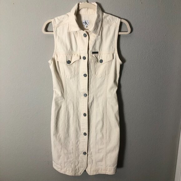 Vintage CK Calvin Klein Jeans Button Front Denim Mini Dress - Trucker Vibes - Picture 8 of 10